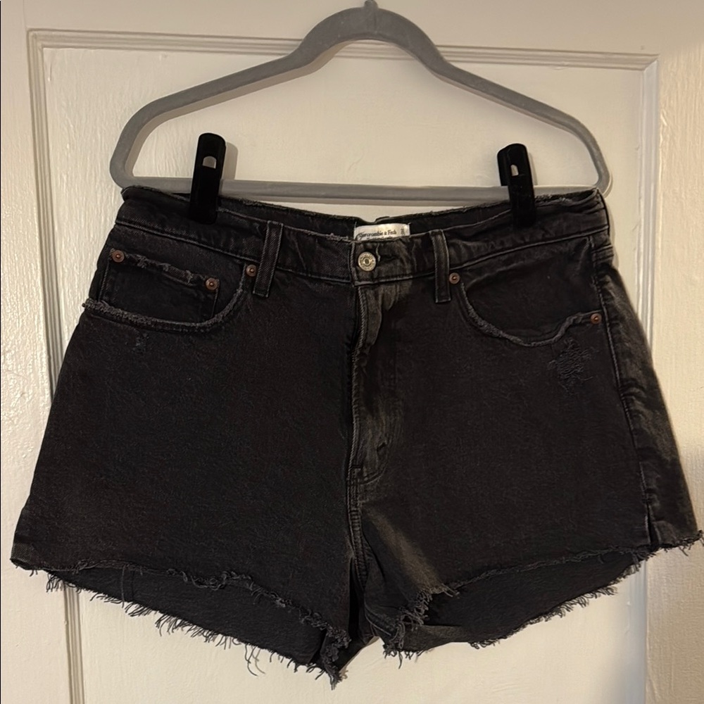 Abercrombie & Fitch Black Jean Shorts Distressed Cut-Off Hem